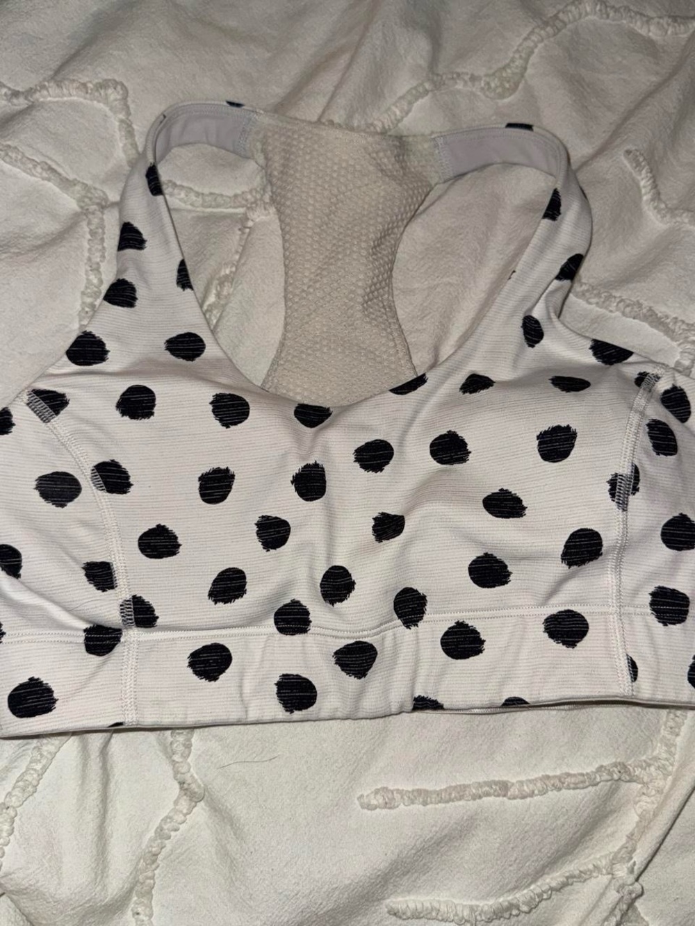 Outdoor Voices White Racerback Sports Bra with Black Polka Dots
